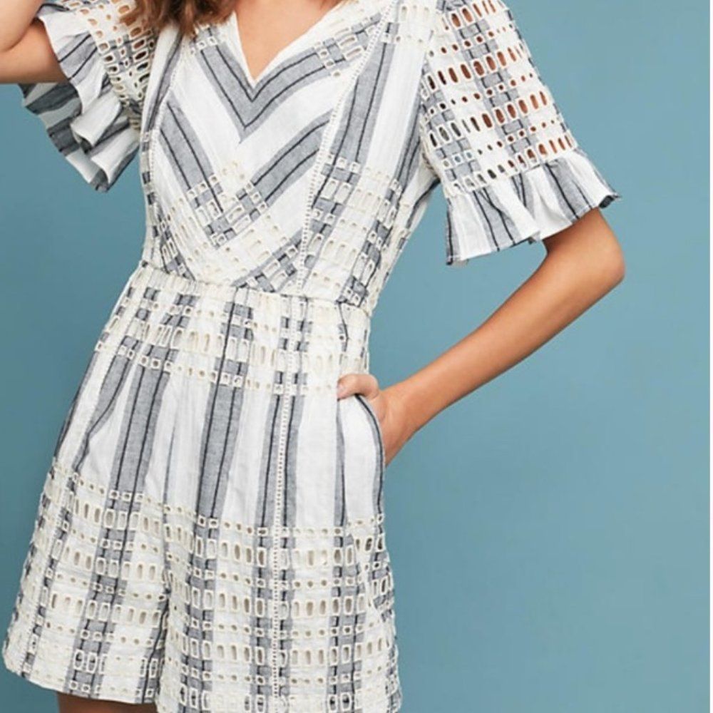 Ett : twa by Anthropologie striped eyelet romper